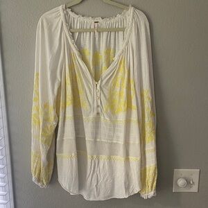 Free People White and Yellow Boho Blouse